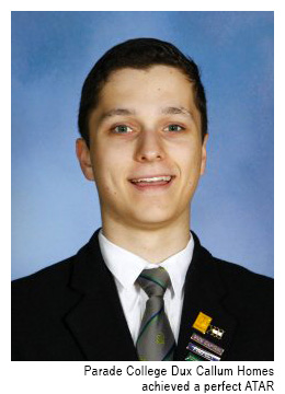 Image of Parade College Dux student, Callum Homes who achieved a perfect ATAR.