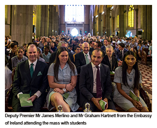 Deputy Premier Mr James Merlino and Mr Graham Hartnett from the Embassy of Ireland attending the mass with students
