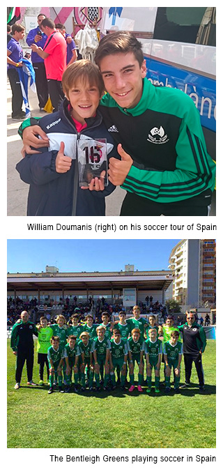 Image 1 - William Doumanis on his tour of Spain. Image 2 - The Bentleigh Greens playing soccer in Spain.