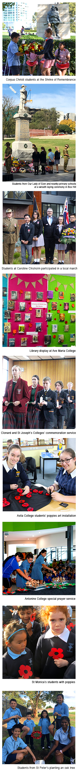 Anzac Day commemorations and activities in various Catholic schools across the Archdiocese of Melbourne
