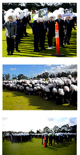 Images of students breaking the world record for ‘the largest gathering of people dressed as Albert Einstein’ .