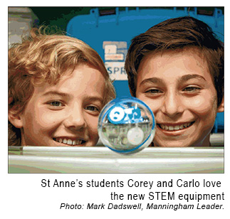 St Anne’s students Corey and Carlo love the new STEM equipment