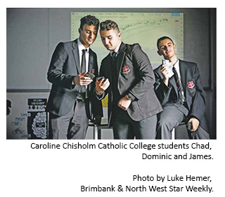Caroline Chisholm Catholic College students Chad, Dominic and James. Photo by Luke Hemer, Brimbank & North West Star Weekly.