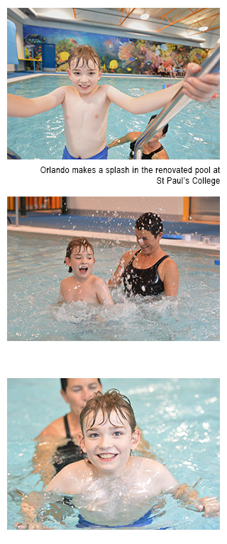Orlando makes a splash in the renovated pool at St Paul's College