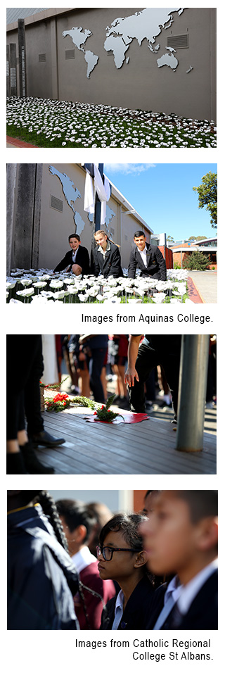 Images of students from Aquinas College and Catholic Regional College during Remembrance day