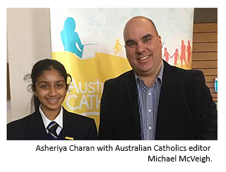 Asheriya Charan with Australian Catholics editor Michael McVeigh.