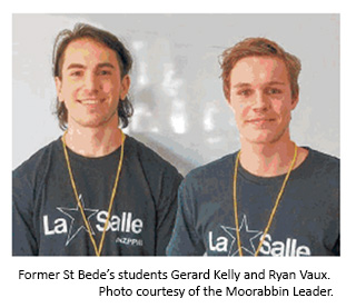 Former St Bede’s students Gerard Kelly and Ryan Vaux. Photo courtesy of the Moorabbin Leader.