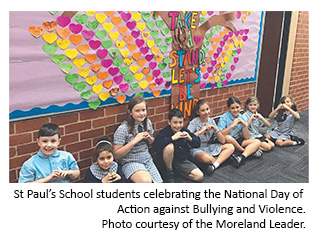 St Paul’s School students celebrating the National Day of Action against Bullying and Violence. Photo courtesy of the Moreland Leader.