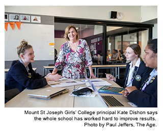 Mount St Joseph Girls’ College principal Kate Dishon says the whole school has worked hard to improve results. Photo by Paul Jeffers, The Age.