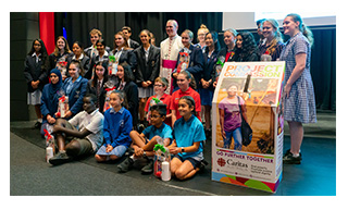 Students from Catholic Regional College Caroline Springs with Archbishop Peter A Comensoli.