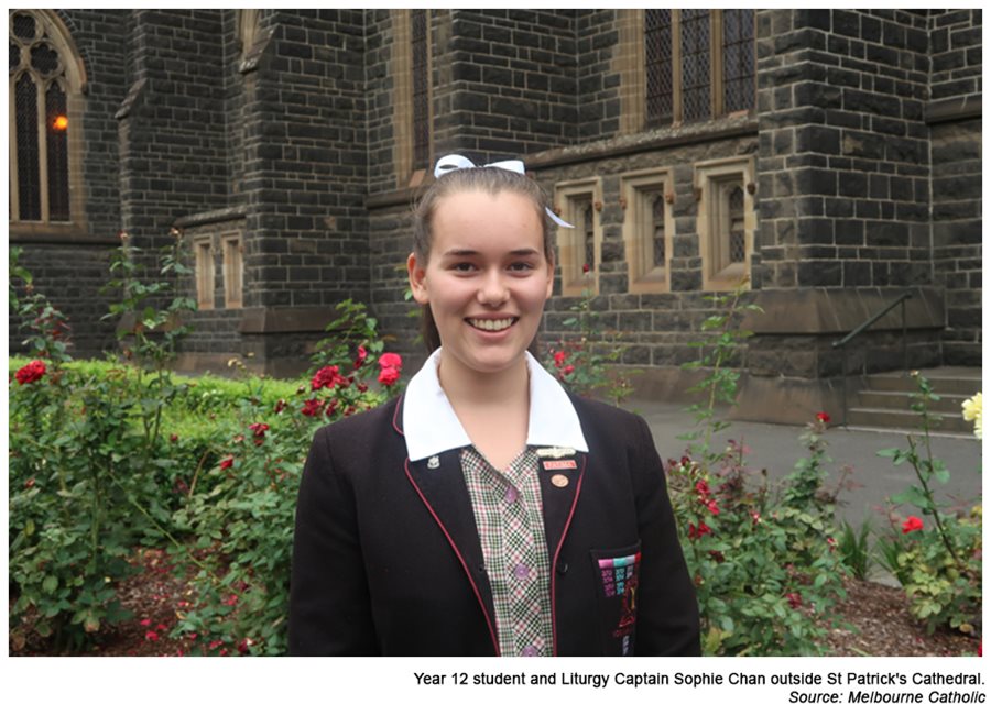 Year 12 student and Liturgy Captain Sophie Chan outside St Patrick's Cathedral.